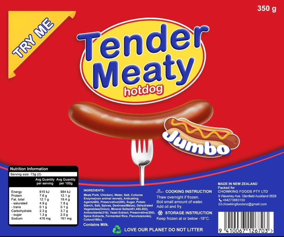 Frozen Jumbo Hotdog Devo Tender Meaty